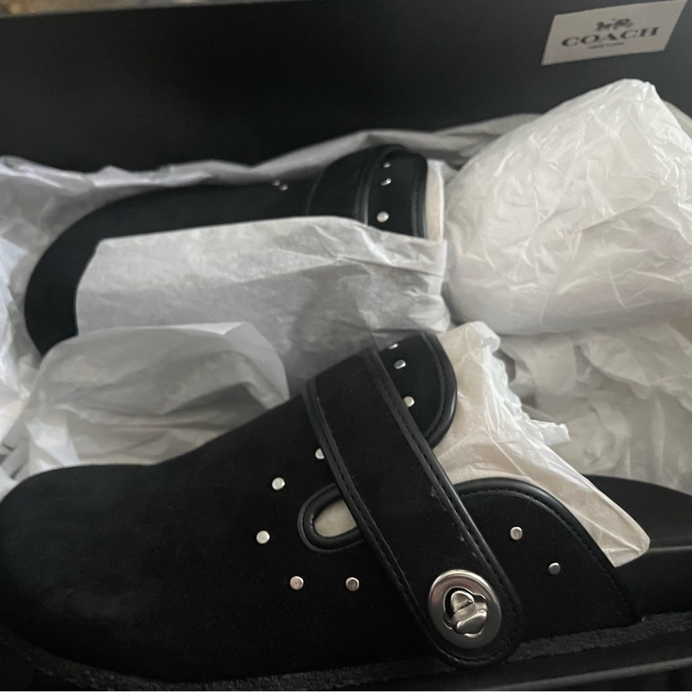 Coach Black Suede Clogs